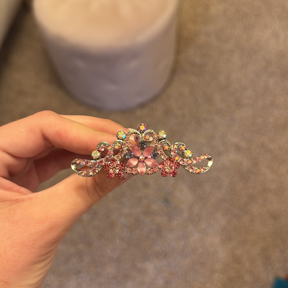 Soho Crystal Hair Comb with pink floral details - never worn